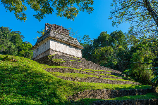 Sun temple in early morning, Palenque, Chiapas, Mexico.
