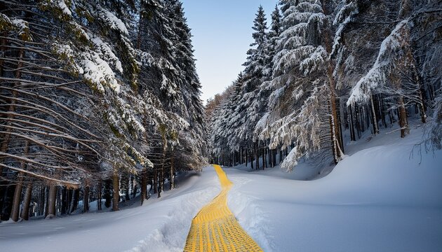 Papercut Winter Forest Path With Yellow Ribbon Trail
