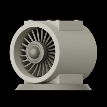 3D Industrial turbine operates continuously in a smooth 4K looping animation on transparent background, representing factory ventilation, airflow systems, and industrial cooling.