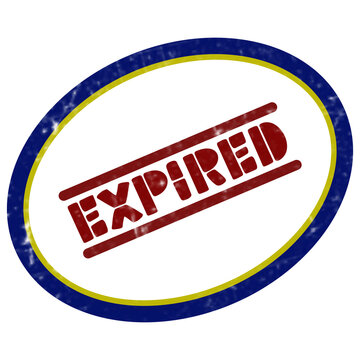 Expired rubber stamp illustration, red grunge text in blue oval frame, vintage office ink seal for document status and deadline alerts