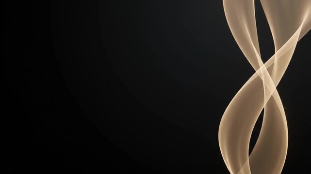 Luxury abstract animation with undulating golden glowing light ribbons and flowing silk waves on dark background