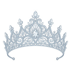 Elegant Silver Tiara with Sparkling Gemstones Isolated © Manten