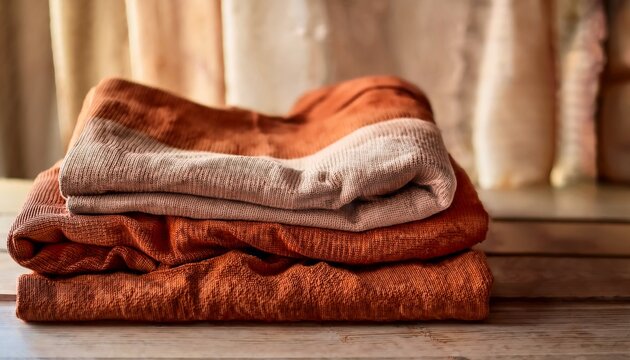 bric Folds In Warm Autumn Tones Of Terracotta Brown And Beige With Soft Selective Focus