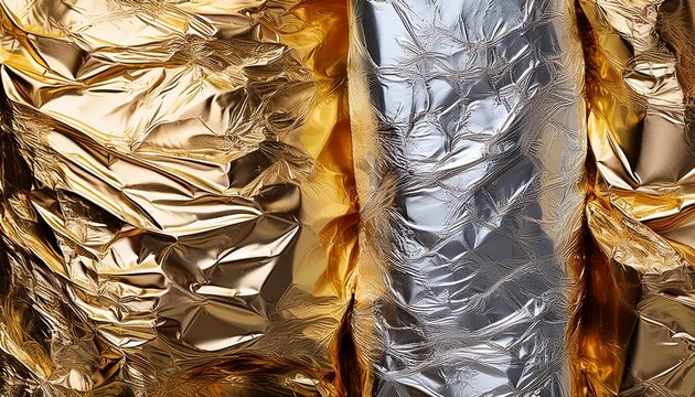 Macro Of Crinkled Silver And Gold Mylar Thermal Foil