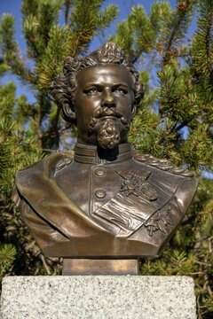 Bust of King Ludwig II, 1864-1886 King of Bavaria, at the dukedom, near Kochel am See, Upper Bavaria, Bavaria, Germany