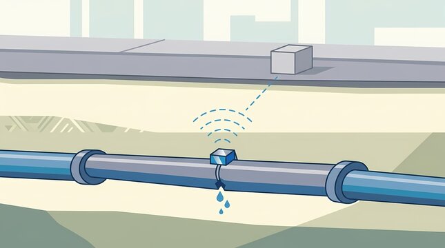 underground water pipe leak detection system with smart sensor cross section illustration - ai generated