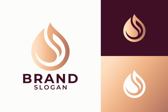 Serum and Skincare Rose Gold Drop Leaf Logo Vector Template for Beauty Wellness Brand