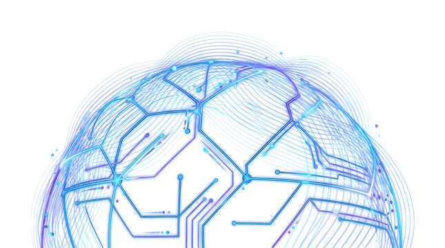 Abstract digital brain network with glowing circuits against a white background conceptualizing artificial intelligence and data flow