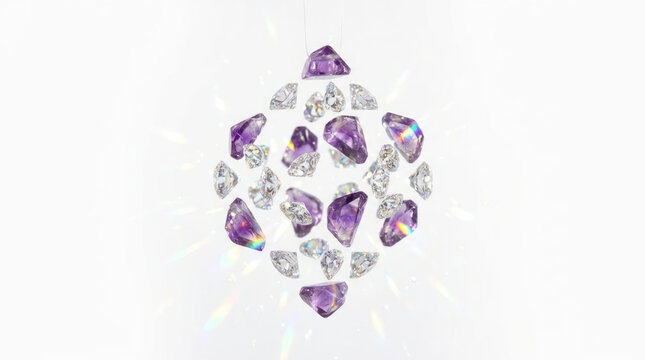Floating cluster of purple and clear diamonds.