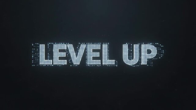 Level up text animation with glitch digital effect