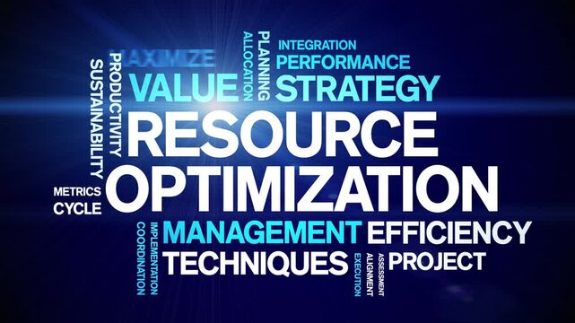 Resource Optimization animated word cloud-text design animation tag kinetic typography seamless loop.