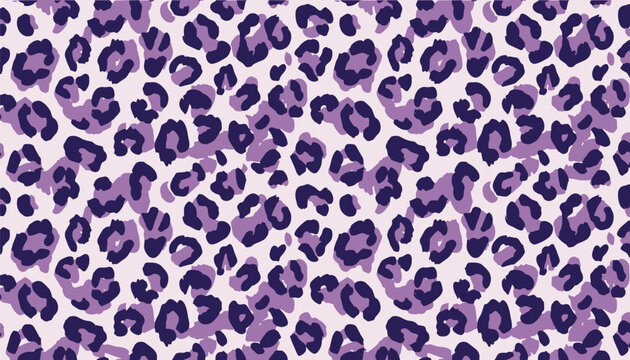 Seamless leopard pattern in purple, violet, and lavender shades. Elegant purple animal print texture style vector background, backdrop, and banner design for fashion, wrapping paper, or web wallpaper.