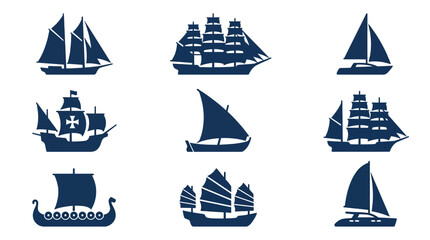 Historical and modern sailing ship icons. © Aan