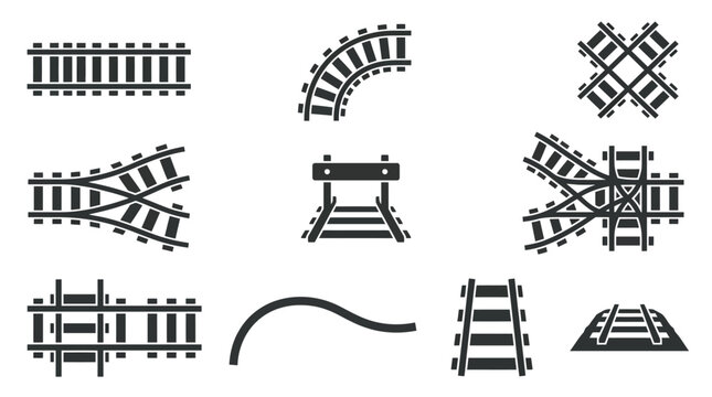 Railway track layout icons showing junctions and curves.
