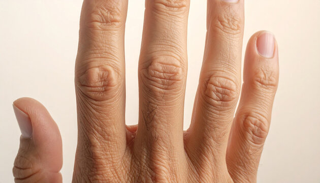 Close-up of Human Hand: A detailed macro shot focuses on the texture and lines of a human hand, highlighting the natural contours of the fingers and thumb.