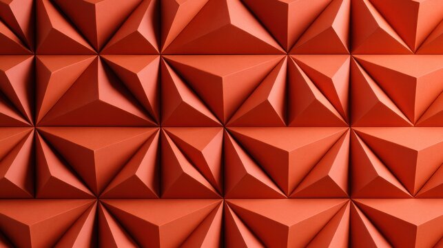 A terracotta origami folded surface showcases sharp geometric shapes. The design features a warm backdrop and ample space for text display.