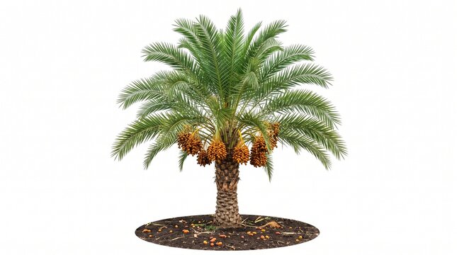 Date palm tree with ripe fruits isolated on white background