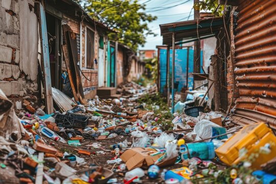 Place in an atmosphere of poverty garbage.
