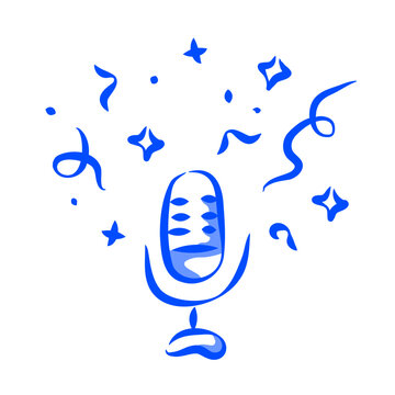 Hand drawn blue microphone icon for International Podcast Day celebration and audio media