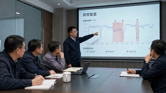 Corporate team analyzing performance data in conference room