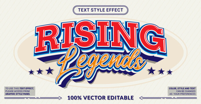 Editable vector text style effect - Rising Legends text style theme.