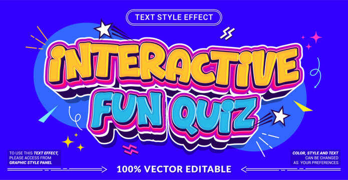 Editable vector text style effect - Interactive Fun Quiz text style theme.