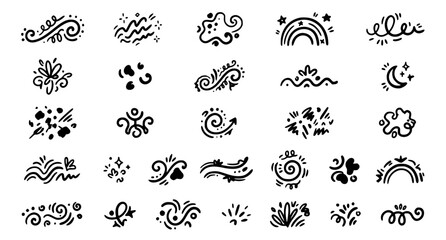 Obraz premium Cute hand drawn curvy line doodle design elements vector collection