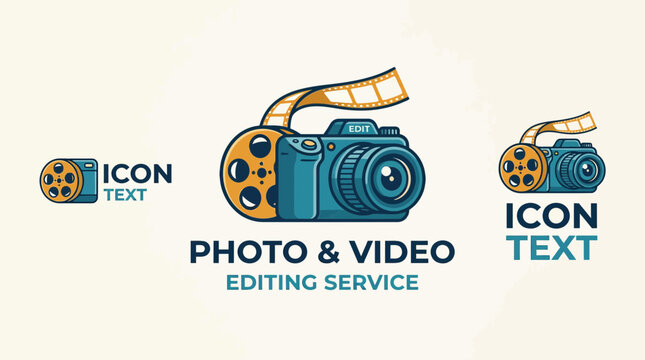 Camera and film reel logo for media editing services