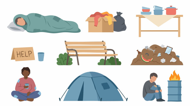 Homelessness and Poverty Social Issues Illustrations Set
