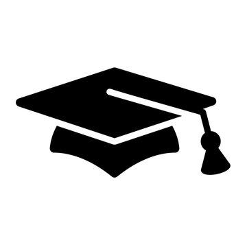 Black graduation cap icon isolated on white background