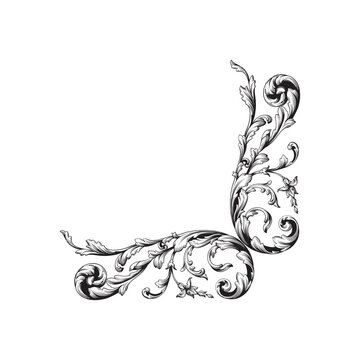 Elegant vintage baroque corner flourish isolated on white background