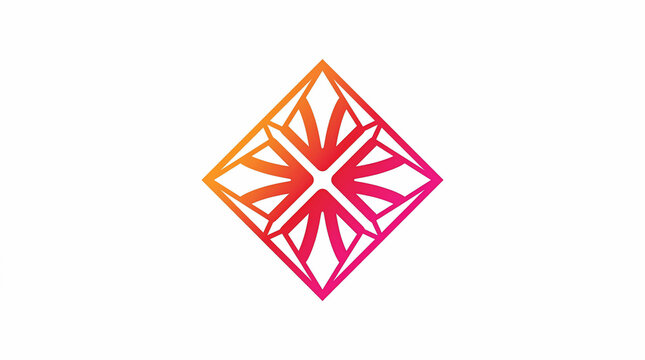 A vibrant abstract gradient diamond icon featuring an intricate geometric pattern with warm orange and pink hues on a clean white background