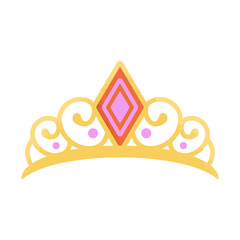 Golden princess tiara with pink diamond gem isolated on white background © LuminaMotion Assets