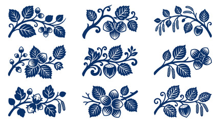 Fototapeta premium Blue foliage and berry branch illustrations.