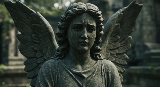stone angel statue with wings.