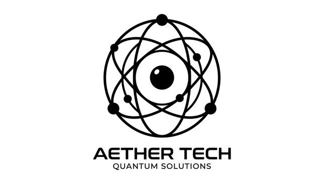 Quantum atom tech logo for science branding.