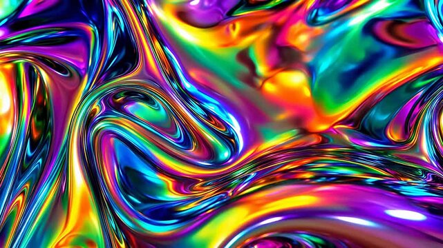 Vibrant Iridescent Liquid Metal Abstract Background with Holographic Waves
