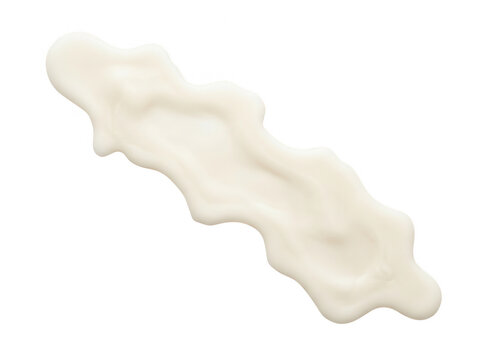 Une &eacute;claboussure de lait cr&eacute;meux ou de yaourt blanc isol&eacute;e sur un fond blanc pur, capturant une texture liquide fluide et organique parfaite pour des projets culinaires et publicitaires.