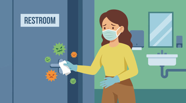 Woman Anxious About Public Restroom Germs Cleanliness