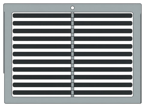 Illustration vectorielle d'une grille d'a&eacute;ration m&eacute;tallique rectangulaire avec lattes horizontales pour syst&egrave;me de ventilation HVAC sur fond blanc.