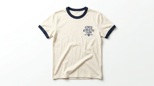 Vintage Ringer T-Shirt Mockup with Athletic Chest Graphic Isolated on White Background