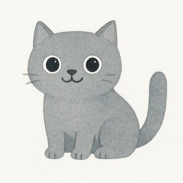 Cute gray cartoon cat illustration.