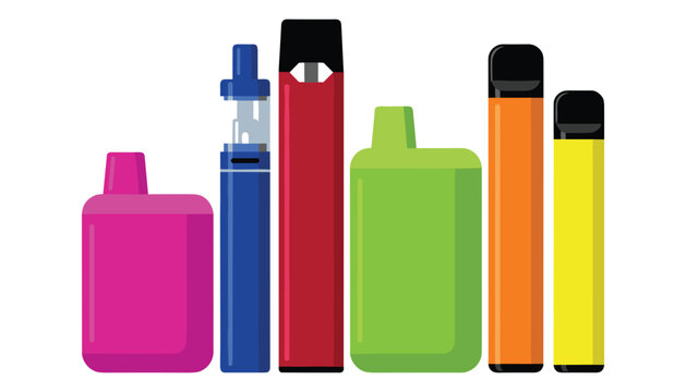 Colorful disposable vape pens and electronic cigarette pod mod devices collection isolated on a white background vector,