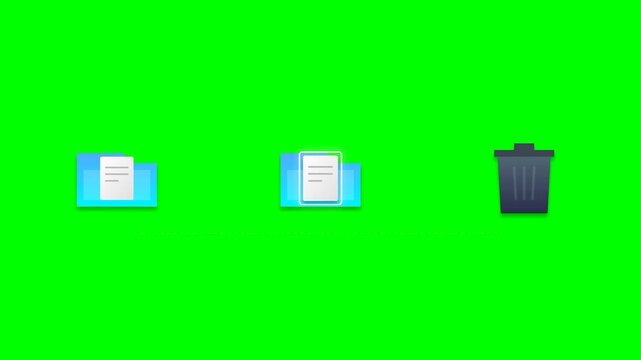 Digital File Management Animation Moving Document Between Folders and to Trash Bin on Green Screen