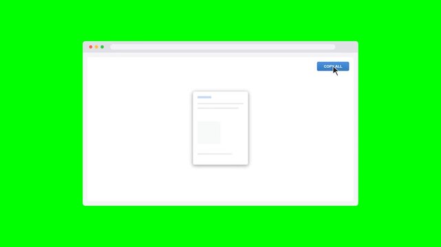 Digital Interface Showing Copy All Functionality with File Duplication Animation on Green Screen