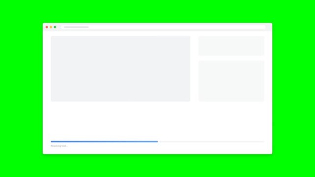 Generic Web Browser Window Loading Website Content with Progress Bar and Skeleton UI on Green Screen