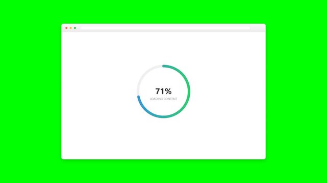 Minimalist Web Browser Window with Circular Progress Bar Loading Content Animation on Green Screen