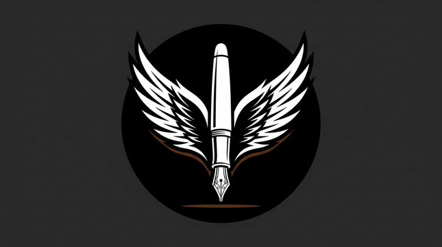 Creative writing logo design featuring a fountain pen with majestic wings for authors and literature