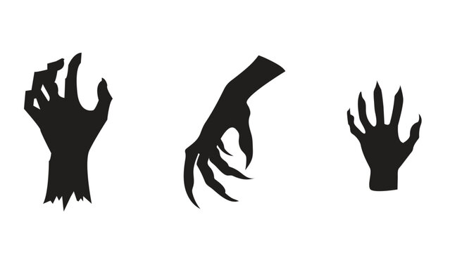 Set of black monster hands and scary claw silhouettes