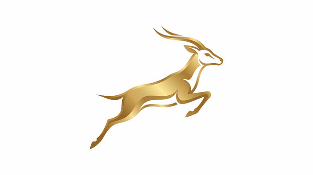 Gold jumping gazelle vector logo emblem, elegant wildlife icon design for luxury brand identity